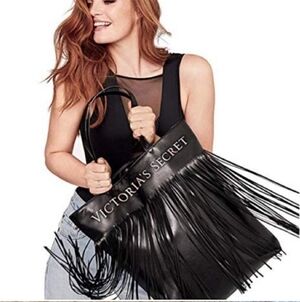 Victoria's Secret Love Victoria Black Fringe Tote Bag